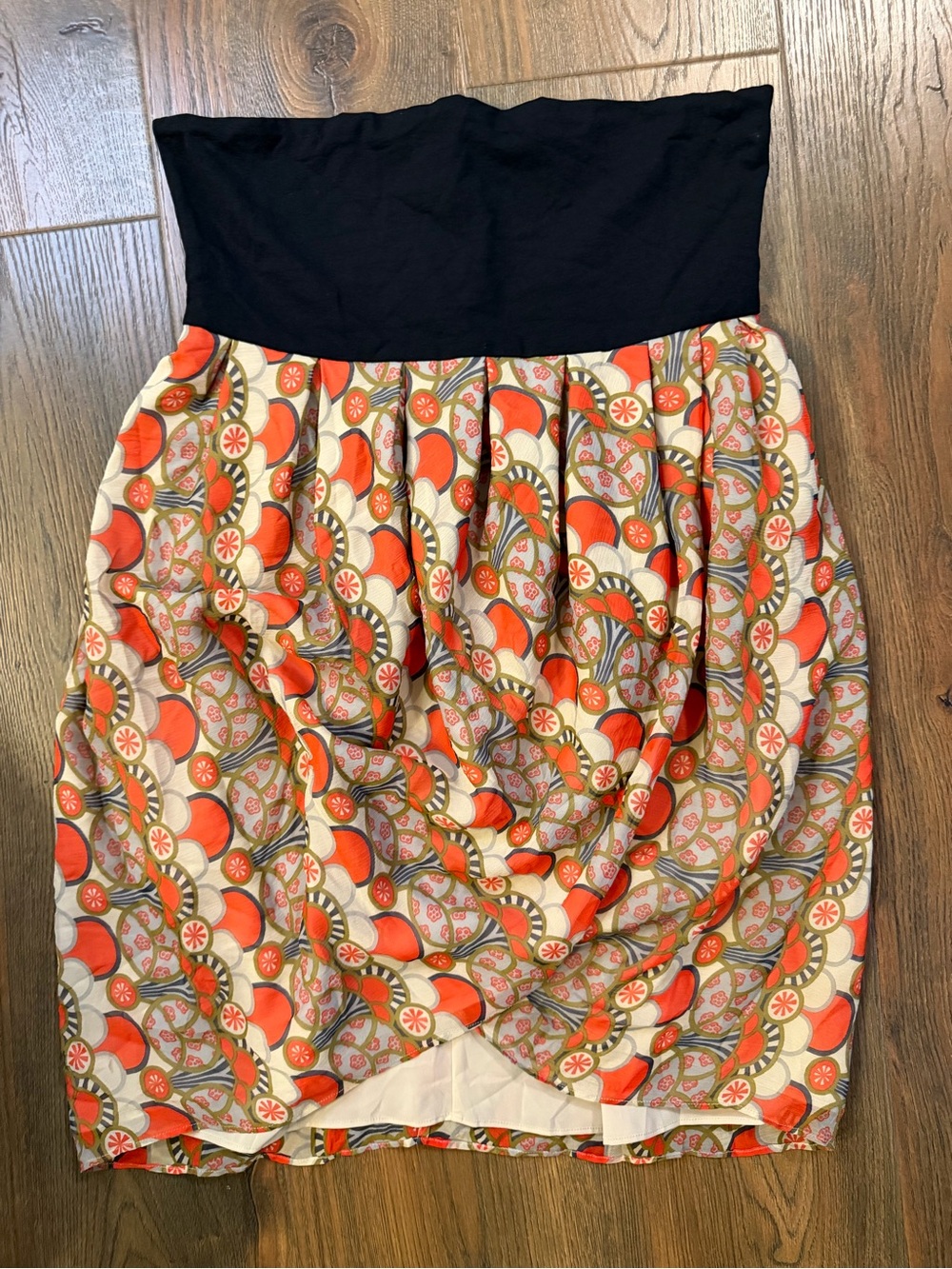 Alice + Olivia Black and Orange Patterned Strapless Dress- Vintage Silk Blend